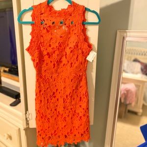 Perfect Crochet dress in hot pinkish coral
